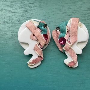 Retro earrings,plastic, leather and stones.